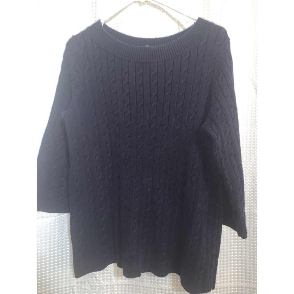 Talbots Womens 1x Navy Blue Crewneck Sweater Cable Knit
